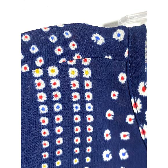 Talbots Blue Floral Blouse Top XS Keyhole Neck Coastal Nautical Career Abstract - Picture 4 of 7